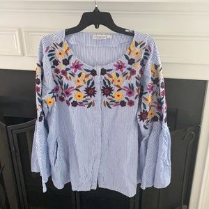 Blue and White Seer Sucker Top